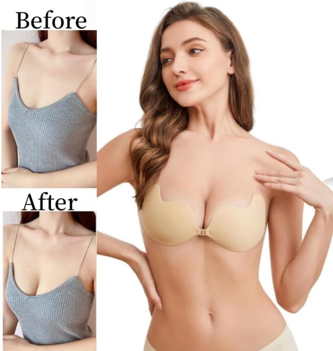 Klebe BH Push up Rückenfrei Trägerlos BH ohne träger Klebe-BHS große Brust Wiederverwendbare Unsichtbar Haut Freundlich Sticky Strapless Bra für kleine brüste Brautkleid Damen Rückenfreies Kleid – Bild 4