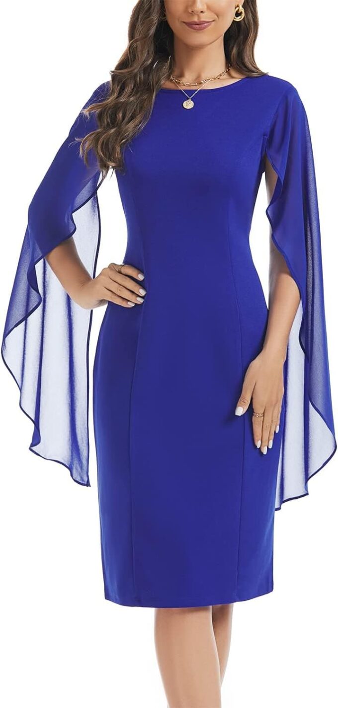 HELYO Damen Chiffon Umhang Ärmel Mini Cape Kleid V-Rücken Semi-Formal Elegant Bodycon Hochzeit Gast Abend Cocktailkleider