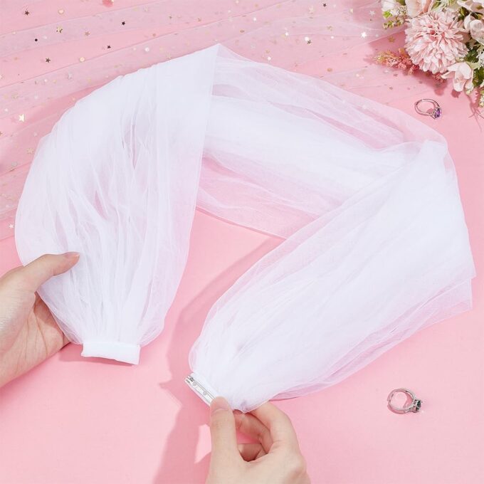 BENECREAT Abnehmbarer Tüllschal, 90cm Weiße Spitze Brautkleider Tüllärmel Durchsichtige Puffärmel Umhänge Überzug Accessoire Für Hochzeit, Kostüm, Formelle Party Abschlussball – Bild 3