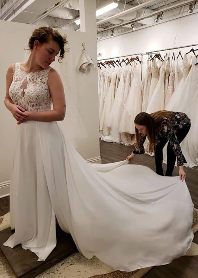 HUINI Brautkleid Lang A-Linie Boho Hochzeitskleid für Damen Standesamt Strand Brautmode Maxikleid – Bild 4