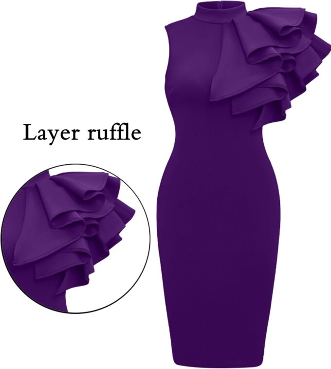 Memoriesea Women's Ruffle Sleeveless Bodycon Knee Length Party Pencil Midi Dress – Bild 3