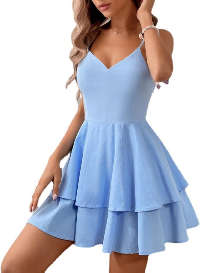 Women's Sexy Backless Halter Dress with Adjustable Bow - Summer V-Neck Mini Dress for Parties – Bild 5