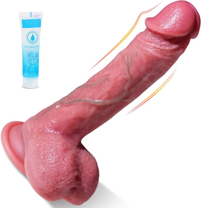 Realistischer Dildo mit Starkem Saugnapf, Weichen Zwei Layer Silikon Echten Venen und Prallen Hoden，Sex Spielzeug für Paare Analdildos, für die Männer Sexspielzeug für Frauen