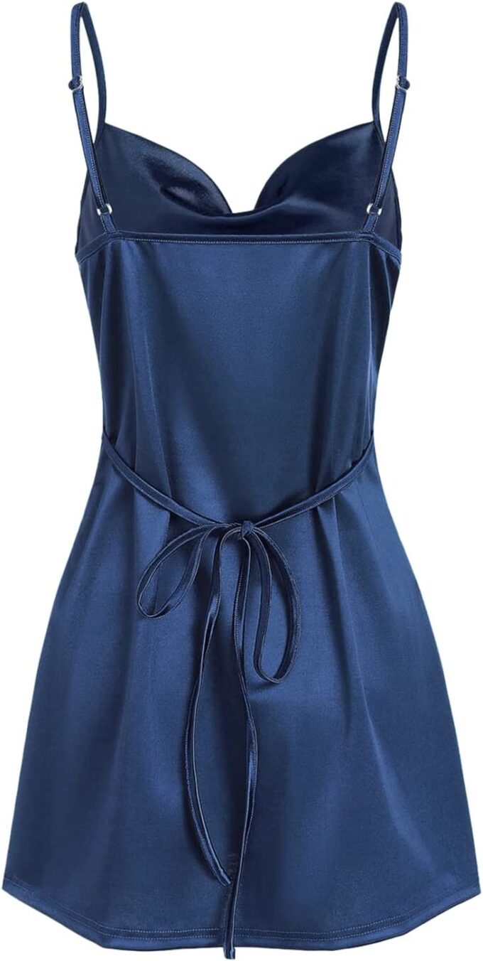 ZAFUL Women's Satin Sleeveless Spaghetti Strap Mini Dress Sexy Slip Cowl Neck Silky Cocktail Party Dresses – Bild 2