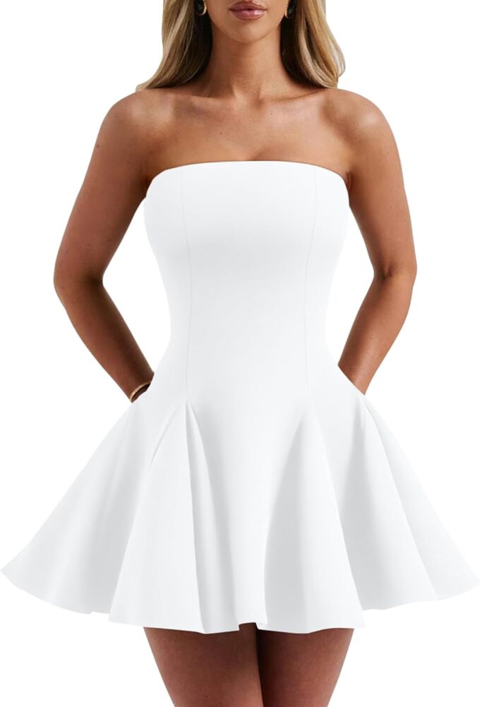 DAAWENXI Women's Sexy Summer Strapless Mini Dress Homecoming Off Shoulder Sleeveless Party Club Short Dresses