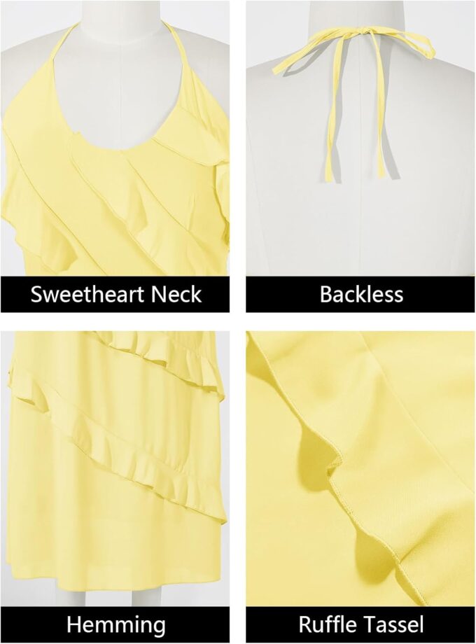 Wenrine Womens Sexy Chiffon Halter Maxi Dress Sleeveless Backless Ruffle Tassel Party Club Dresses – Bild 6