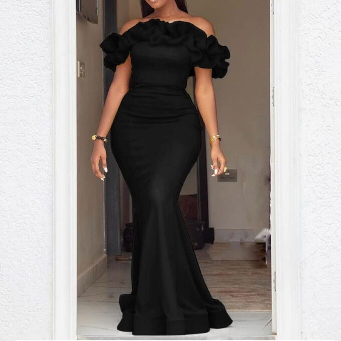 Cololura Sexy Floor-Length Off Shoulder Ruffles Stringy Selvedge Mermaid Bodycon Party Evening Maxi Dress – Bild 2