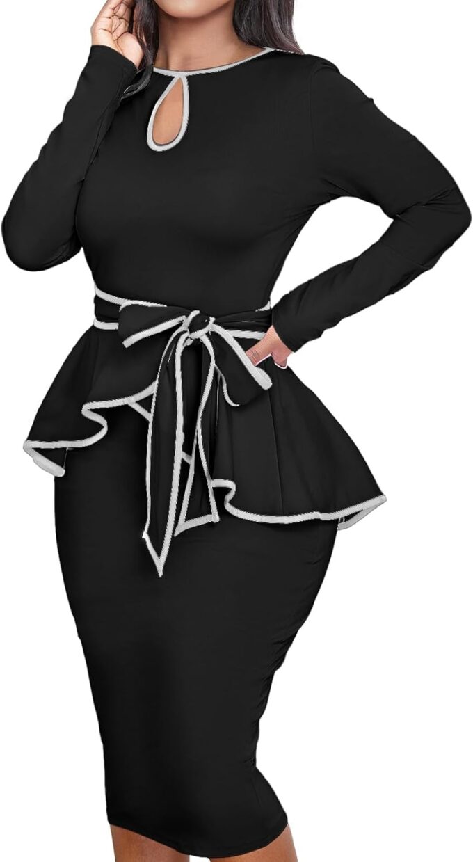 MOJICK Bleistiftkleider für Damen, elegante Rüschenärmel, Kleider für die Arbeit – Bild 6