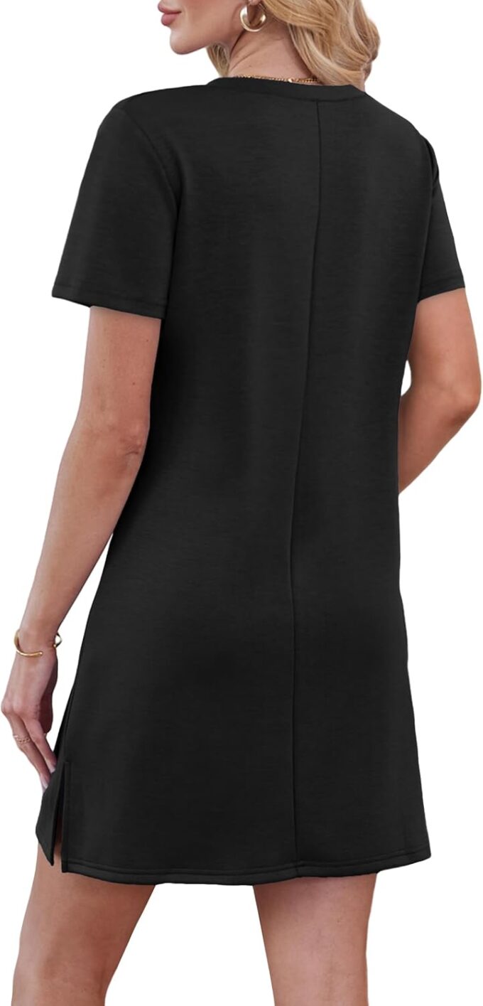 Summer Casual Dresses for Women 2025 Mini Vacation Dress V-Neck Short Sleeve Split Hem Beach Sundress – Bild 5