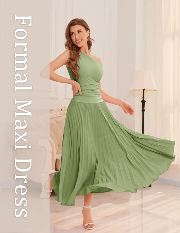 Bbonlinedress Formal Maxi Prom One Shoulder Pleated Cocktail Dress Women Wedding Guest Summer Daily Long Party Dresses – Bild 2