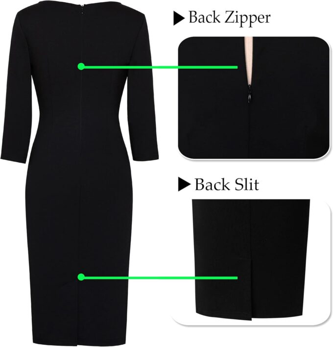 VFSHOW Damenkleid für Arbeit, Business, quadratischer Ausschnitt, figurbetontes Kleid, Büro, Retro, elegant, eng anliegend, Bleistift-Etuikleid – Bild 6