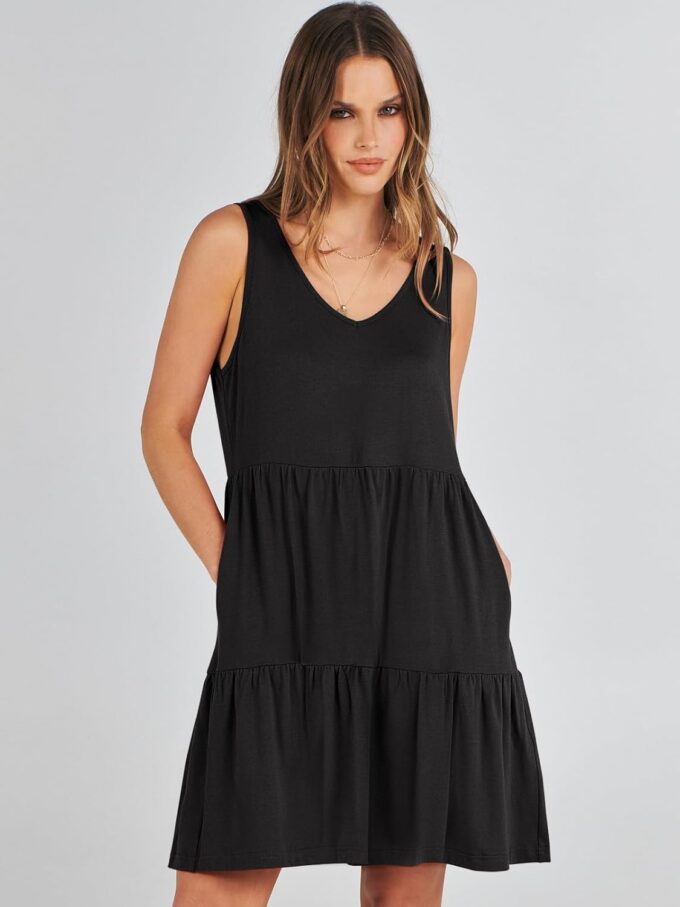 ANRABESS Womens Summer Casual Tank Dress Sleeveless V Neck T Shirt Sundress Flowy Tiered Swing Mini Beach Vacation Dresses – Bild 9
