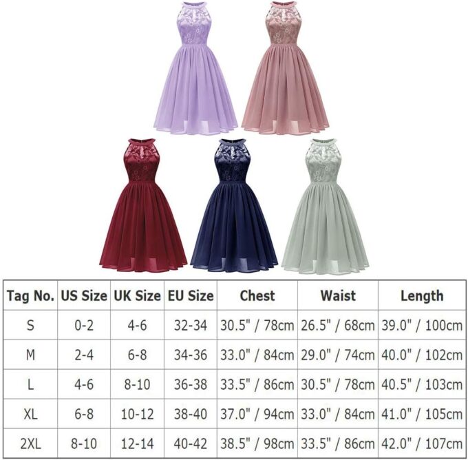 Abendkleider Elegant für Hochzeit Damen Neckholder Swing Spitzen Chiffon Cocktailkleid – Bild 7