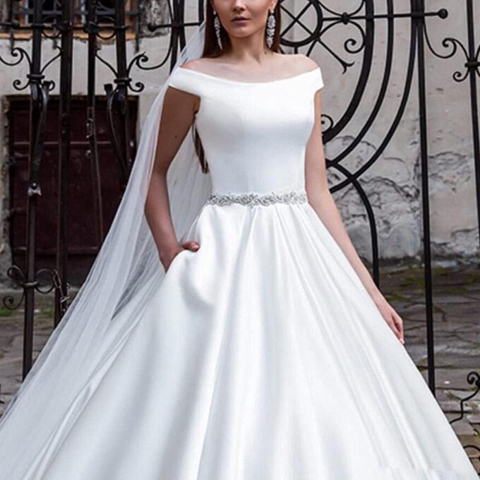 yhfshop Elegant Party Damen Brautjungfernkleider,Satin Brautkleid Party Bankett Partykleid-Weiß_38,Lange Abendkleid mit – Bild 4