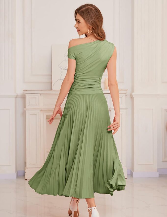 Bbonlinedress Formal Maxi Prom One Shoulder Pleated Cocktail Dress Women Wedding Guest Summer Daily Long Party Dresses – Bild 3