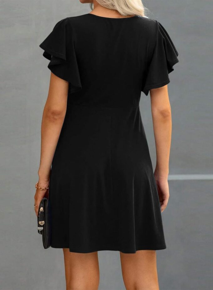 Happy Sailed Cocktail Dresses for Women Spring Summer Ruffle Sleeve Crewneck High Waist Flowy A Line Mini Dress – Bild 4