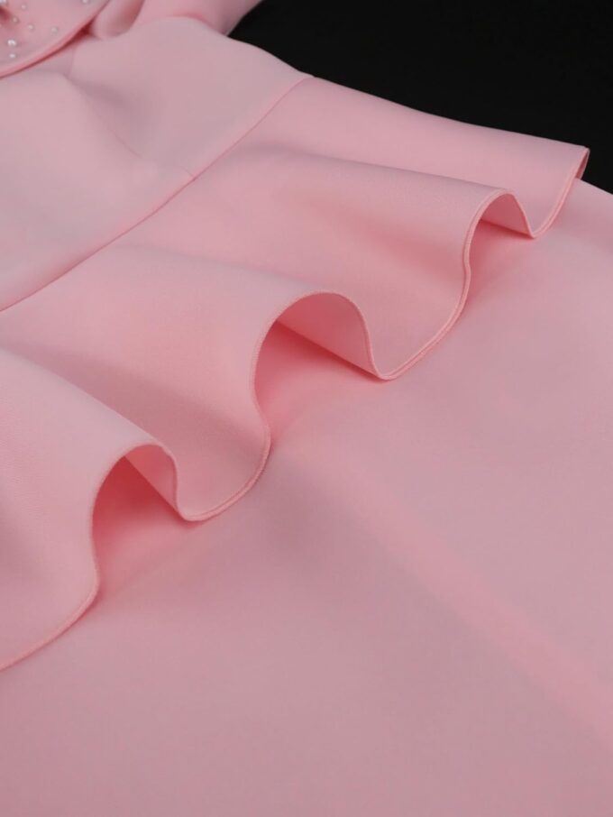 ONTINVA Damen-Bleistiftkleid, Übergröße, Schleife, Perlen, Rüschen, ausgestellte Ärmel, Hochzeitsgästekleid, Party, Arbeitskleider – Bild 9