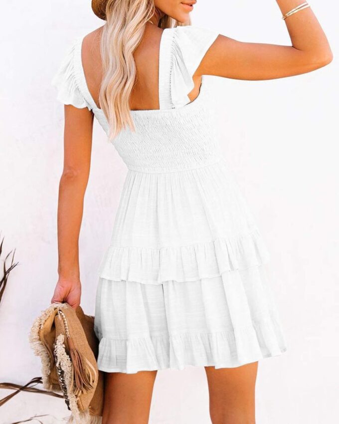 Fessceruna Womens Summer Ruffle Dresses Elastic Empire Waist A-line Layered Swing Flowy Mini Dress – Bild 3