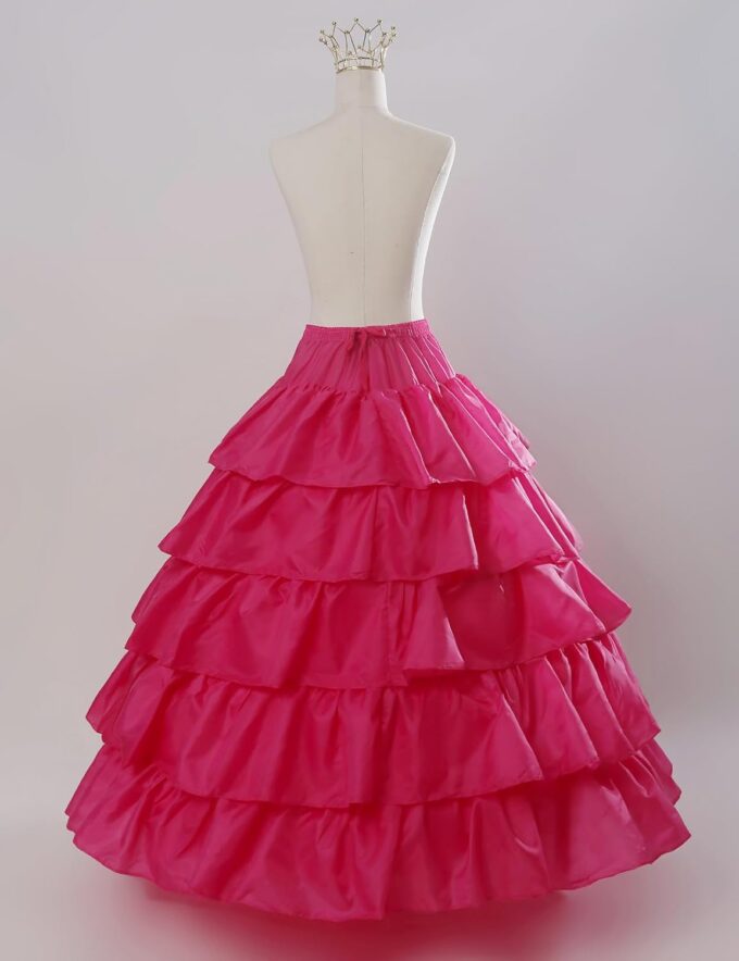 BEAUTELICATE Damen Reifrock Brautkleid Lang A-Linie Petticoat Rockabilly Barock Kleid Unterröcke Krinoline 4 Ringe mit Rüschen fur Hochzeit Karneval Halloween – Bild 3