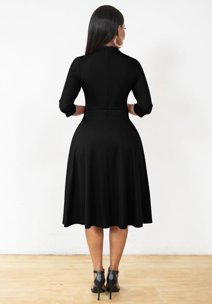 Nmoder Casual Dresses for Women Semi Formal Fit and Flare 3/4 Sleeve A-line Church Work Dress with Pockets – Bild 4