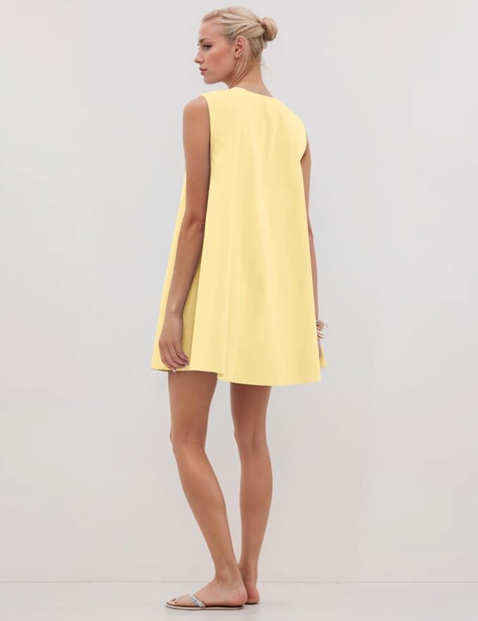 MISSACTIVER Women's Sleeveless Babydoll Tank Mini Dress Scoop Neck Ruched Short Dress with Side Pockets Summer Party Dresses Yellow – Bild 6