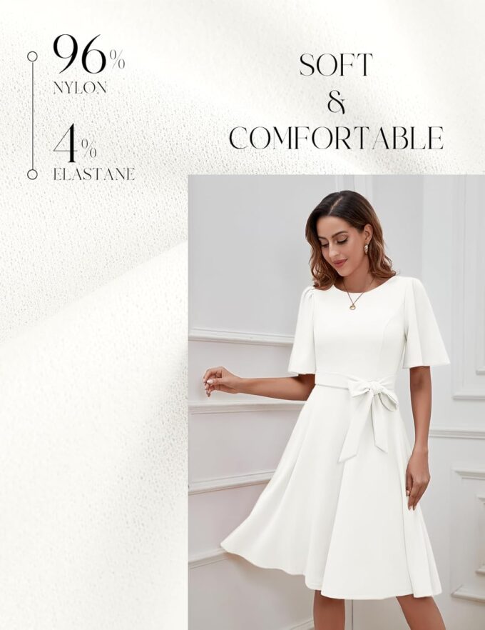 Bbonlinedress Cocktailkleid Damen Kurzarm midilang festlichs Kleid mit Gürtel Abendkleider elegant für Hochzeit Partykleider – Bild 5