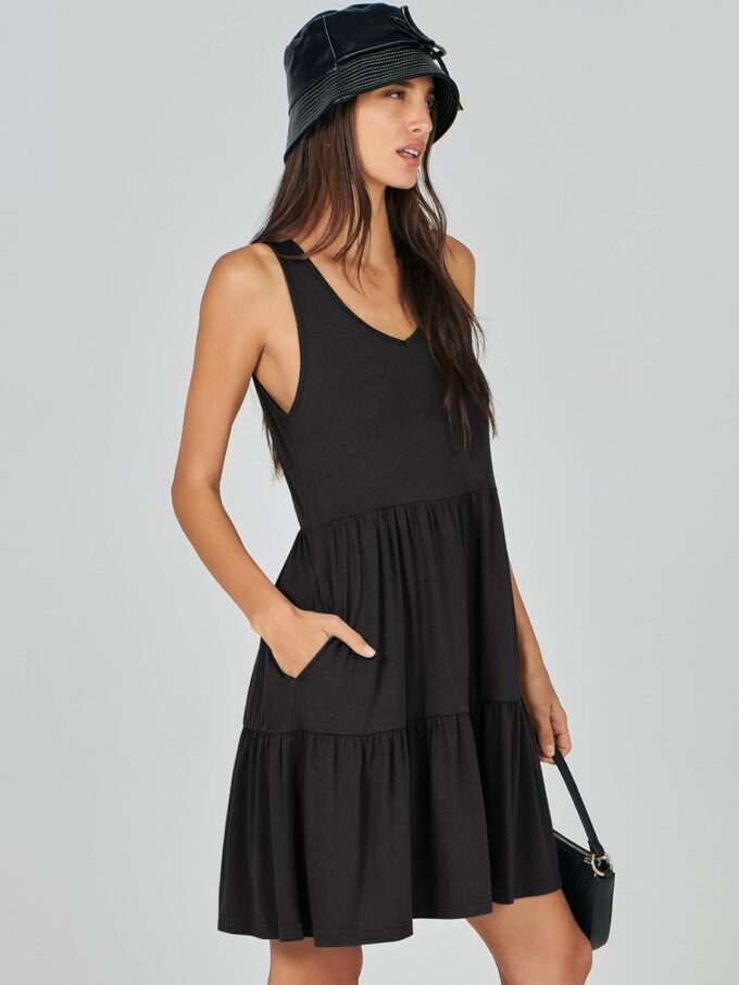 ANRABESS Womens Summer Casual Tank Dress Sleeveless V Neck T Shirt Sundress Flowy Tiered Swing Mini Beach Vacation Dresses – Bild 7