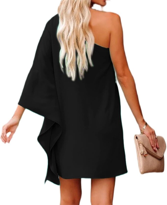 Jhsnjnr Women's Casual Batwing Sleeve One Shoulder Dresses Summer Club Party Cocktail Dresses – Bild 5