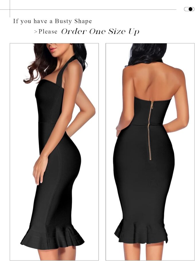 houstil Women's V Neck Halter Fishtail Bandage Bodycon Dress Party – Bild 2