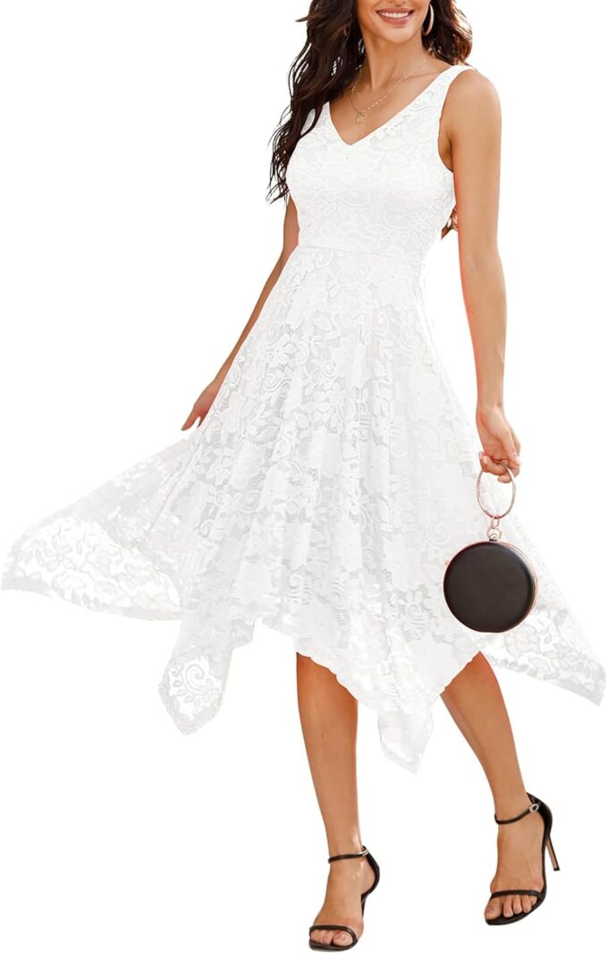 Meetjen Women's Lace Cocktail Party Dress 2025 Handkerchief Hem Bridesmaid Prom Formal Dresses for Wedding Guest
