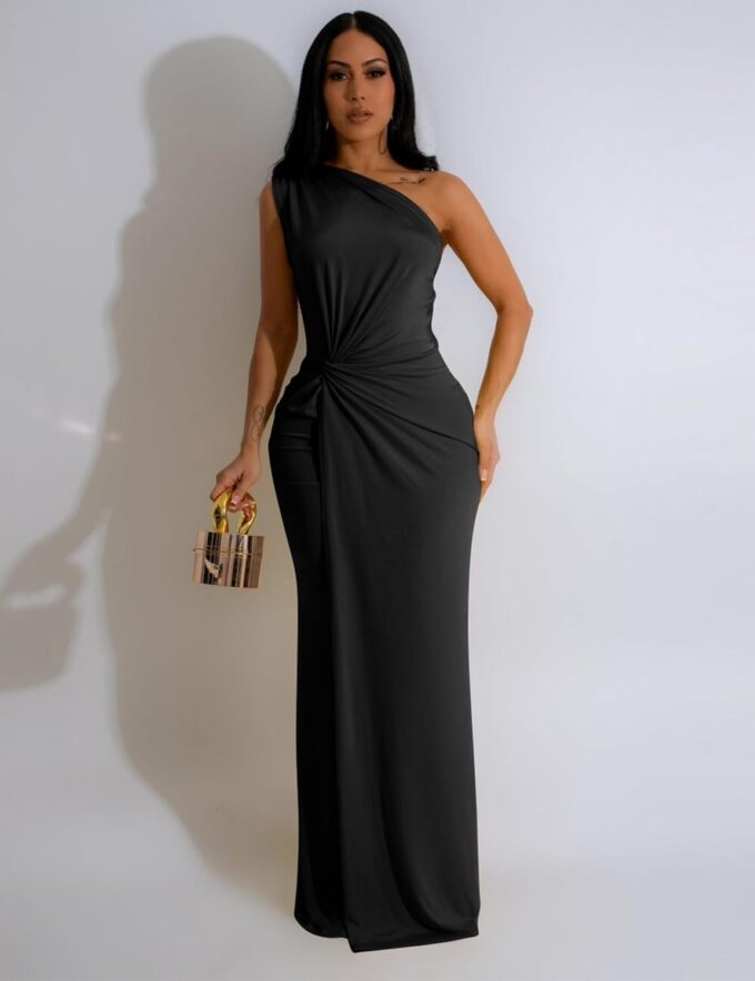 YMDUCH Women's Elegant One Shoulder Sleeveless Twist Waist Bodycon Party Long Dress – Bild 7