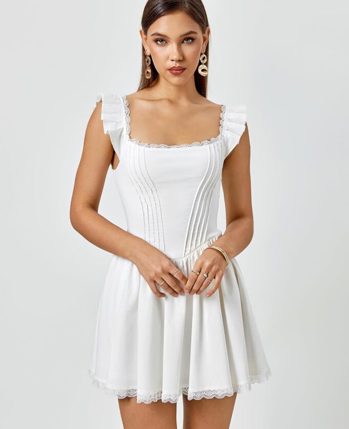 GLNEGE Women's Graduation Summer Mini Corset Dress Square Neck Short Ruffle Sleeve A Line Cute Trendy Party Dresses 2025 – Bild 2