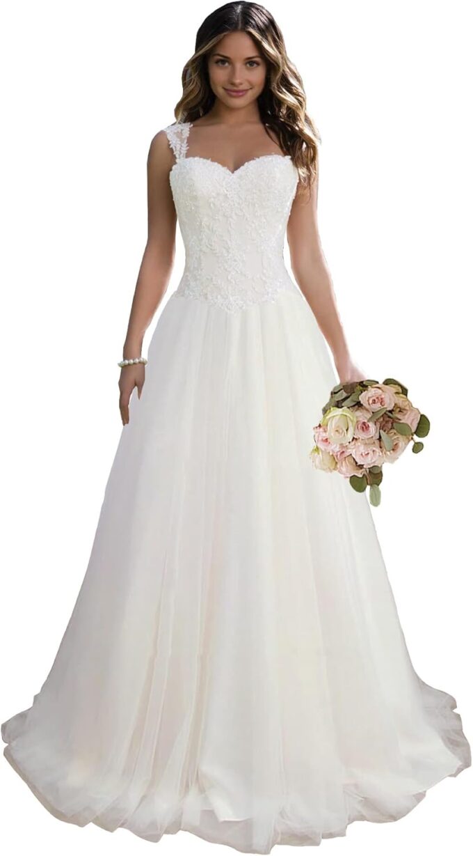 JAEDEN Damen Brautkleider Lange Prinzessin Hochzeitskleider A Linie Standesamtkleid Schlichte Brautmode