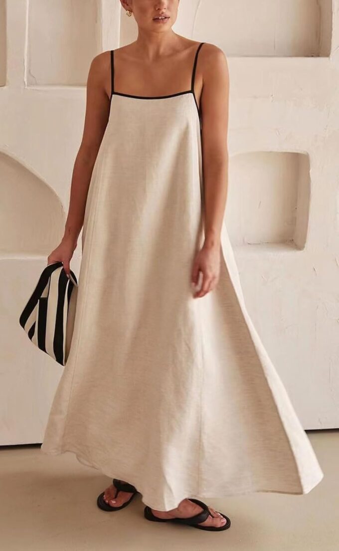 CHARTOU Women Summer Spaghetti Straps Linen Sleeveless Maxi Long Flowy Dress – Bild 5