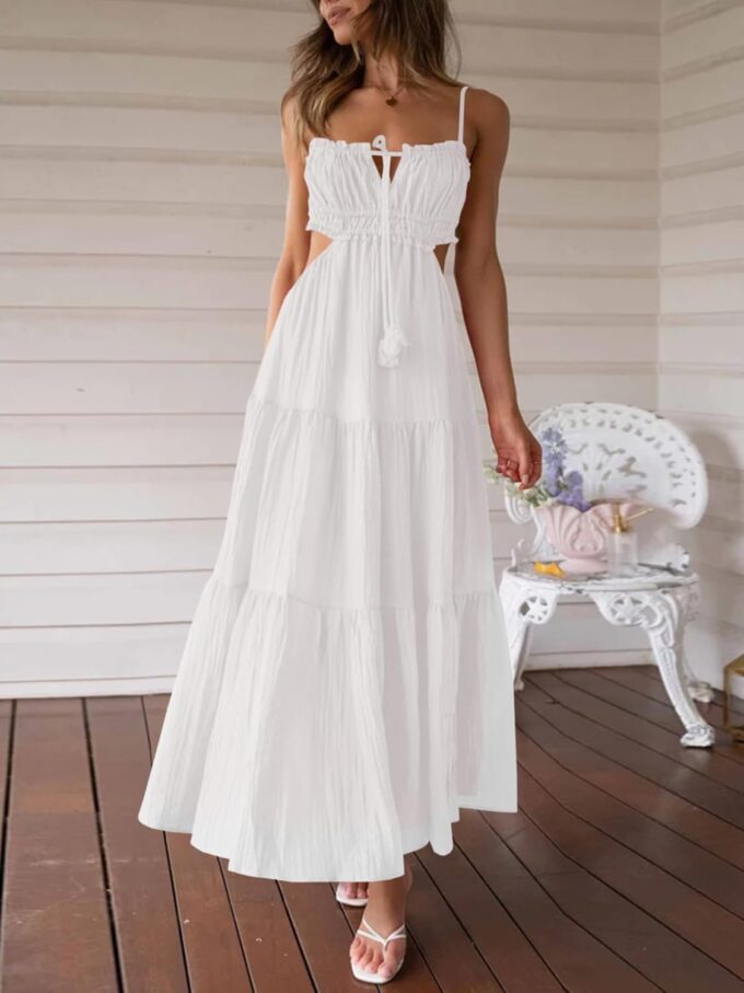 Fisoew Women's Spaghetti Strap Maxi Dress Summer Sleeveless Side Cut Out Dress Casual Boho Backless Flowy Long Dresses – Bild 2