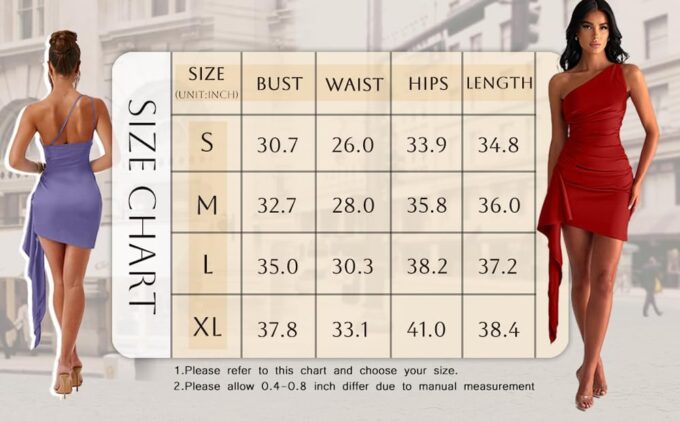 Memoriesea Women's One Shoulder Ruched Bodycon Sleeveless Mini Club Party Dress – Bild 8