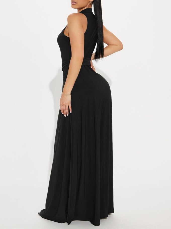Women's Deep V Neck Long Dresses Sleeveless Collared Button Down High Split Cocktail Wedding Party Maxi Dress – Bild 4