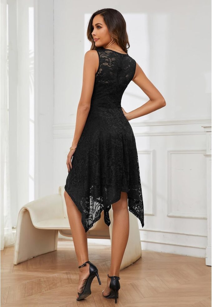 Meetjen Women's Cocktail Party Dresses 2025 Handkerchief Hem Lace Formal Wedding Guest Bridesmaid Fancy Prom Dress – Bild 4