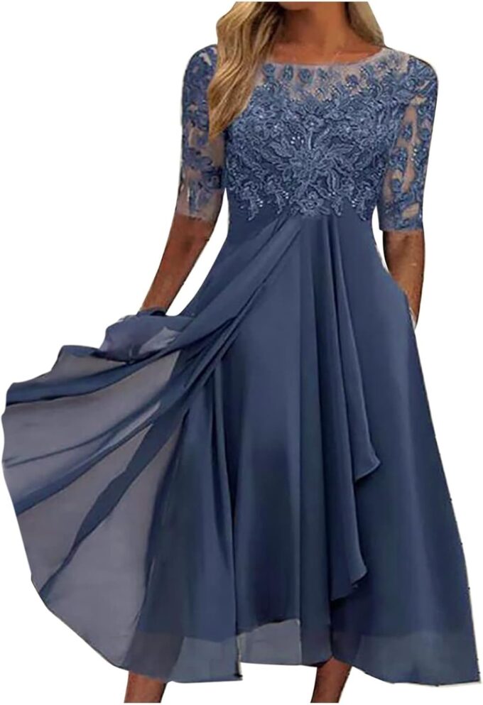 Festliche Kleider Für Hochzeit,Abendkleid Damen Chiffon Asymmetrisch Ballkleid Elegant Spitze Chiffonkleid Frauen Elegante Abschlusskleider Schick Brautkleider Abschlussball Kleider