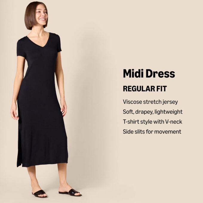 Amazon Essentials Women's Jersey V-Neck Short Sleeve Midi Length Dress – Bild 2