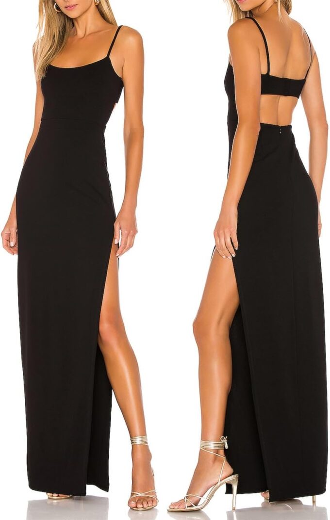 JLCNCUE Women's Sexy Backless Spaghetti Straps Square Neck Maxi Dress Thigh High Slit Bodycon Cocktail Party Dress 211