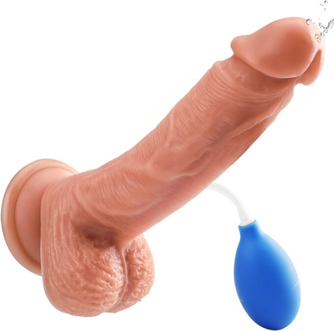 Realistischer Dildo - 26cm Spritz Penis mit Starkem Groß Saugnapf ＆ Spritzfunktion, Realistic Dick Spritzdildo Braun mit Echten Venen und Prallen Hoden, Sex Spielzeug für Die Frau ＆ Männer ＆ Paare