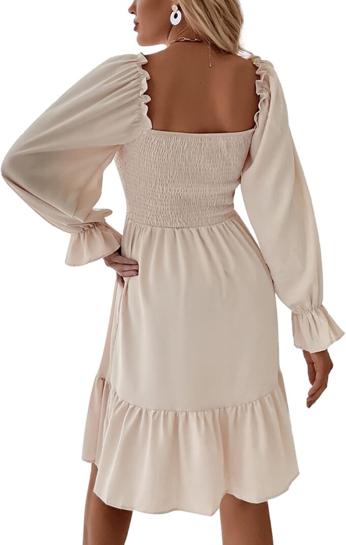 LYANER Women's Square Neck Lantern Long Sleeve Ruffle Shirred Flowy Party Mini Dress – Bild 2