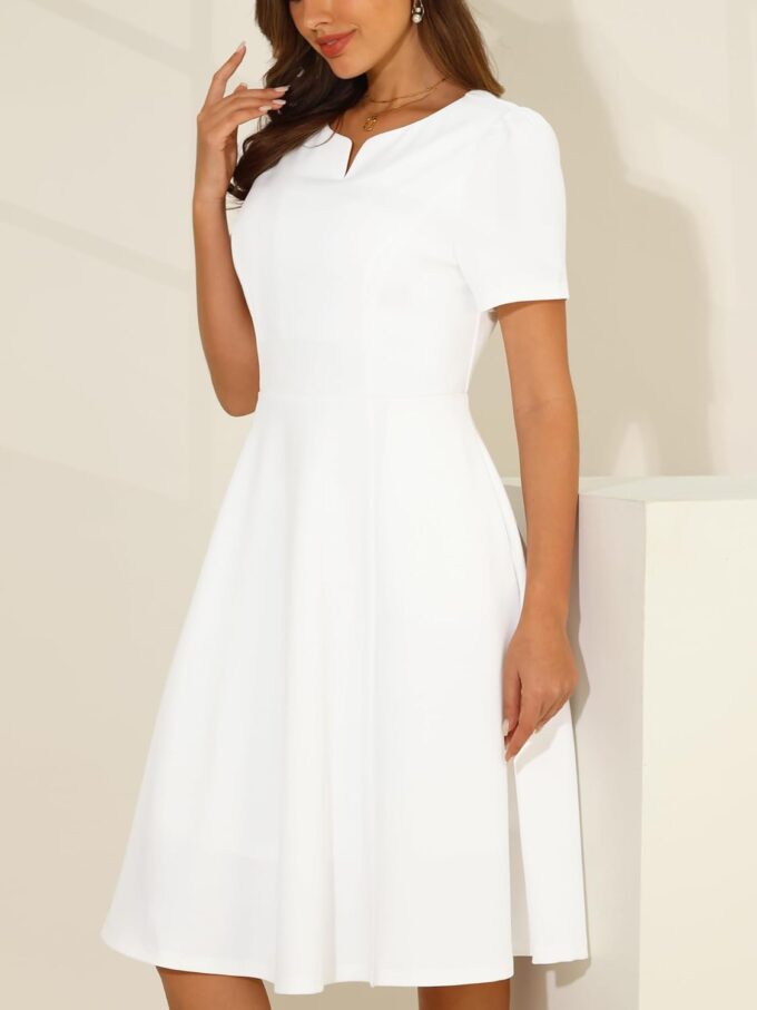 Hobemty Damen Bürokleider mit Taschen 2024 Split Neck Arbeit A-Linie Kleid – Bild 4