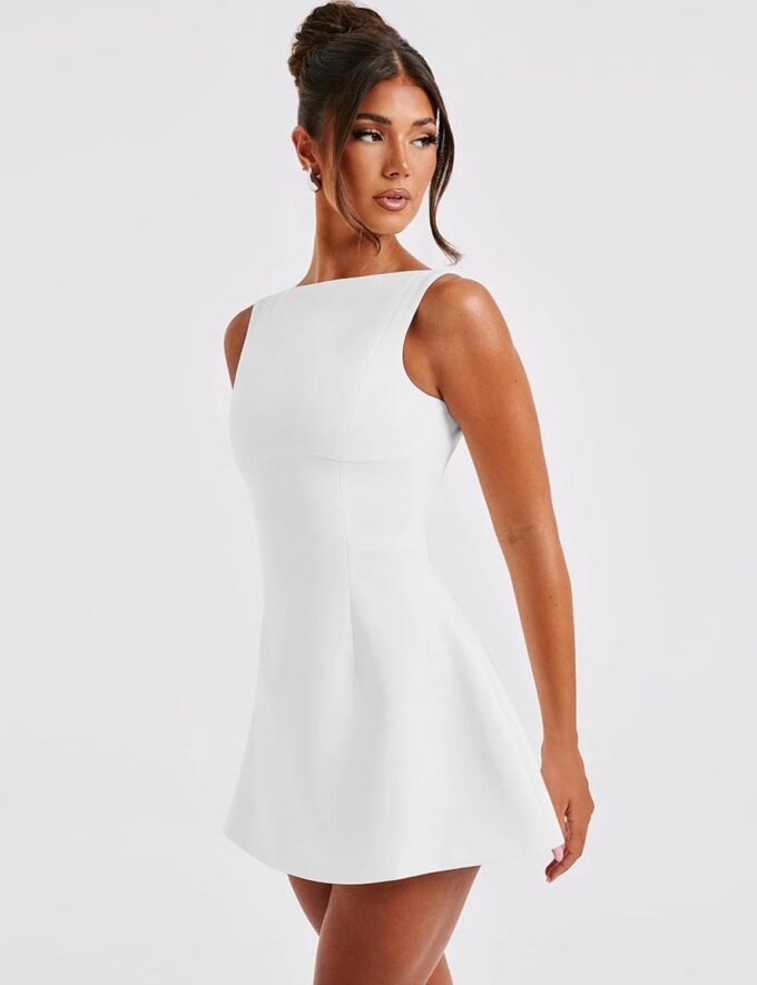 YMDUCH Women's Sexy Sleeveless Crew Neck Backless A-line Party Short Mini Dress – Bild 5