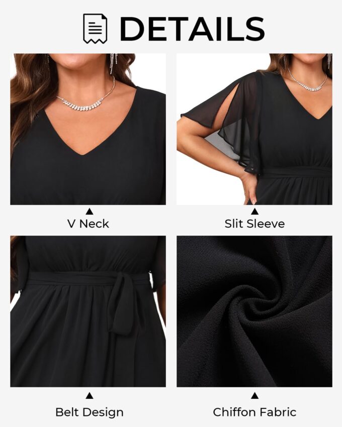 Plus Size Dresses Wedding Guest - Formal Cocktail Chiffon V Neck Short Sleeve High Low Dress Curvy Women – Bild 6