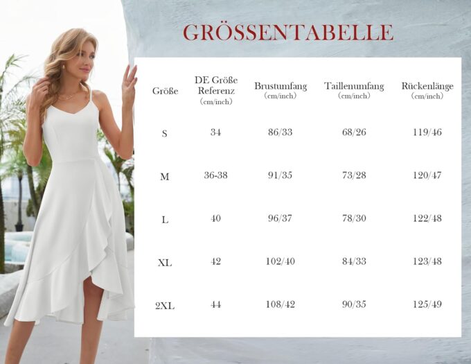DRESSTELLS Cocktailkleid Damen Festlich Träger Hochtief Kleider für Hochzeit Knielang Rüschensaum Sommerkleid Elegantes Partykleid – Bild 7