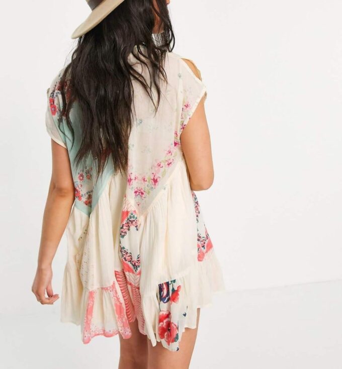 Women’s Boho Mini Dress Y2k Floral Print Deep V-Neck Puff Sleeve Short Dress 2025 Summer Loose Beach Sundress – Bild 3