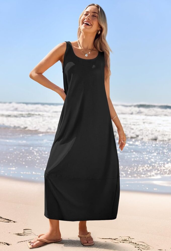 MEROKEETY Women's Casual Maxi Sundress 2025 Summer Beach Dress Scoop Neck Sleeveless Loose Tank Dress – Bild 3