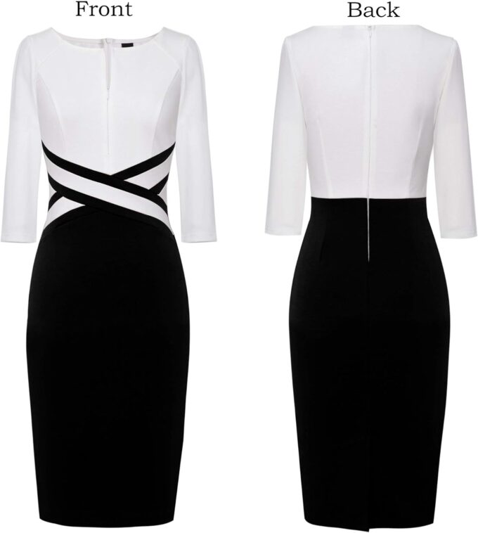 VFSHOW Elegantes Damenkleid mit Reißverschluss, figurbetont, für Arbeit, Büro, Büro – Bild 4